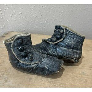 Antique Black Leather Childrens Child Button Up Shoes Well Used 4 Inch